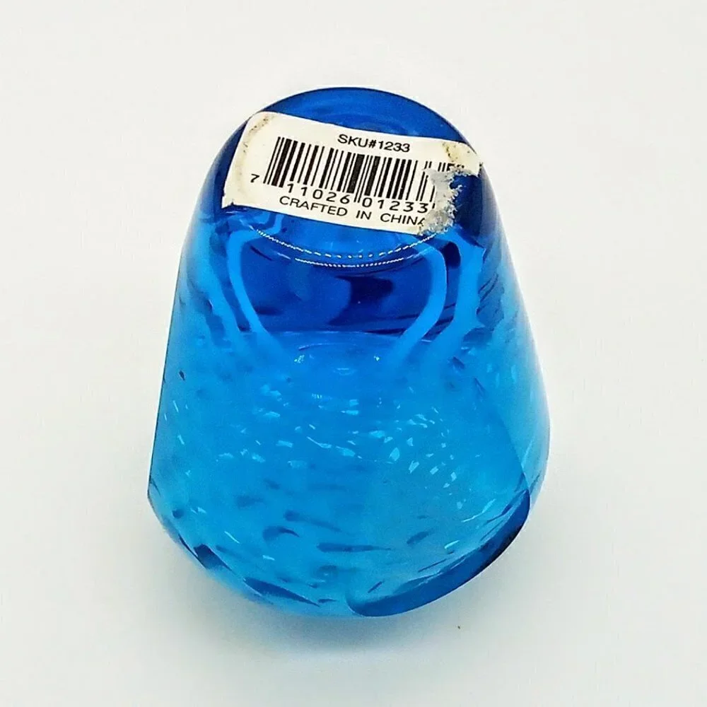 Blue White Swirl Flat Cut Side Art Glass Vase